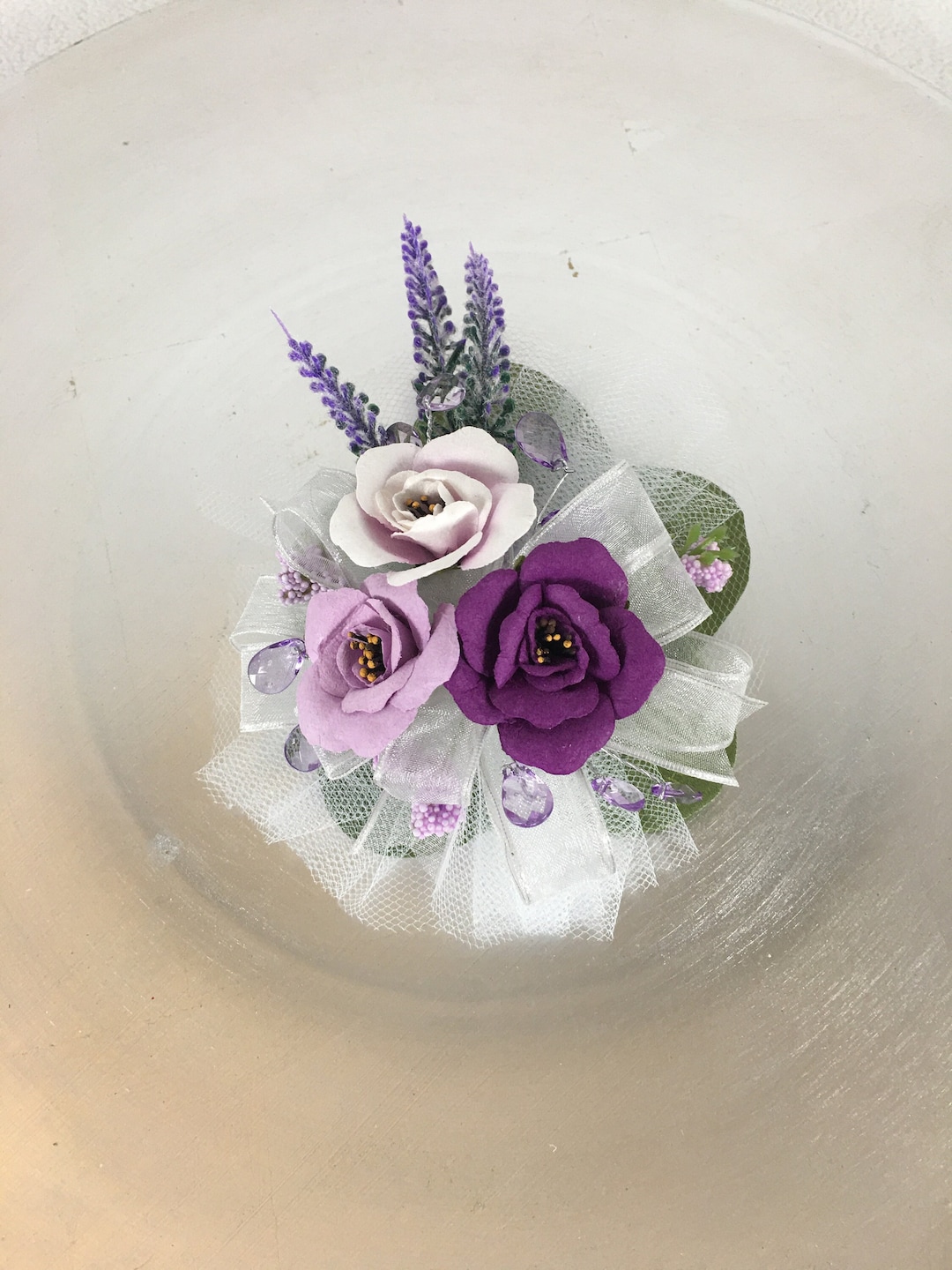 Mini Rose and Lavender Corsage, Pin on Corsage, Wedding or Prom Corsage