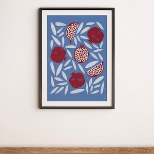 Granadas, Póster, Estampado de flores, Riso, Arte descargable, Galería de arte mural, Arte en jarrones, Arte gastronómico, Estampado de verano, Naturaleza muerta, Arte con texturas