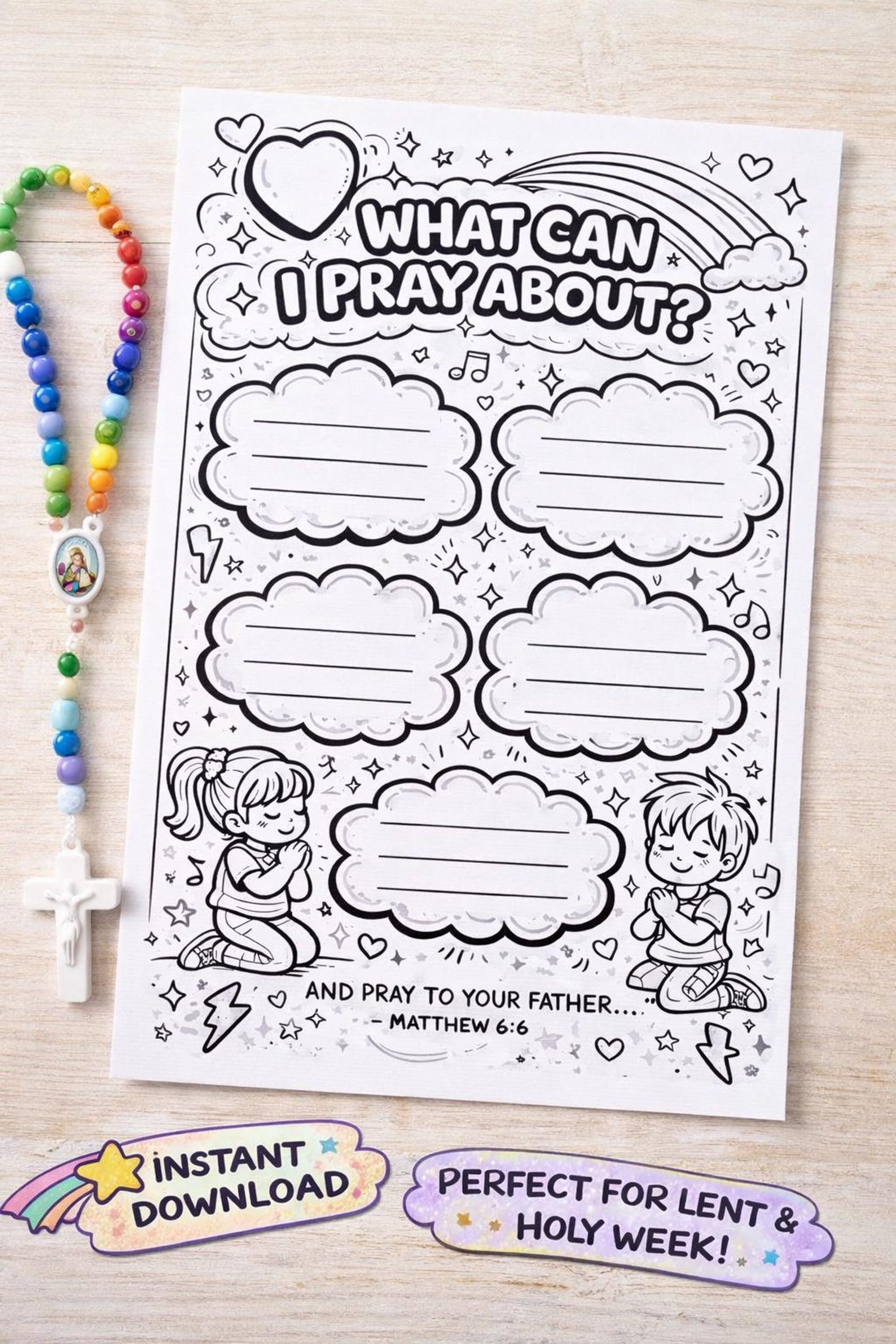 Lent Coloring Page for Kids, My Lenten Journey Worksheet, Catholic ...