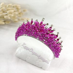 Zircon Stone Henna Crown, Handmade Bridal Tiara, Pink Crown, Wedding Hairband, Crystal Stone Bridal Crown, Dark Pink Tiara, Bride Tiara