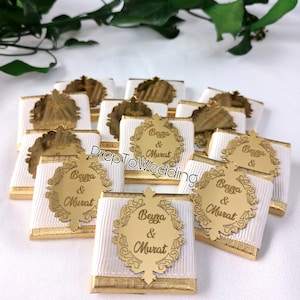 Personalisieren Sie Hochzeit Gold Plexy Schokoladenbevorzugung für Gäste Babyparty Schokolade Brautpartybevorzugungen Verlobung Schokoladenbevorzugung Geburtstag Gif