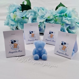 Teddybär Kerze, personalisierte Karte Kerze, Bärenkerze Gefälligkeiten, Baby-Dusche-Geschenk, Taufkerze, Babypartybevorzugungen, Babypartybevorzugungen