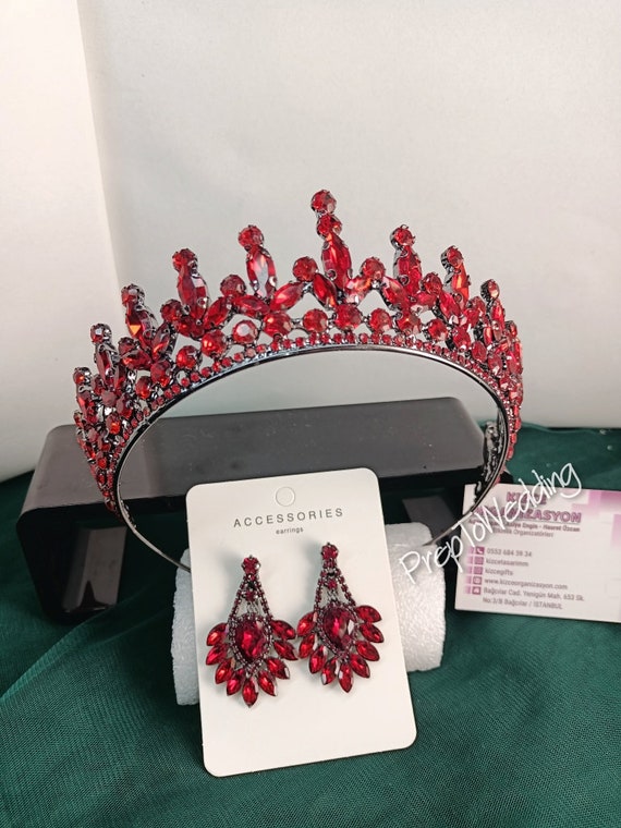 Zircon Stone Henna Crown and Earring, Handmade Bridal Tiara  display picture 3