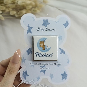 Chocolate de cumpleaños personalizado, chocolate para baby shower, chocolate para bautizo, regalo para bebé, obsequios para bebé, regalo de osito de peluche para bebé, tarjeta personalizada