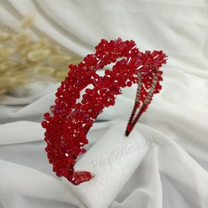 Bridal Crown, Bridal Headband, Red Tiara for Henna and Weddings, Red Wedding Crown, Bridal Hairvine, Wedding Tiara, Bridal Tiara, Henna Gift