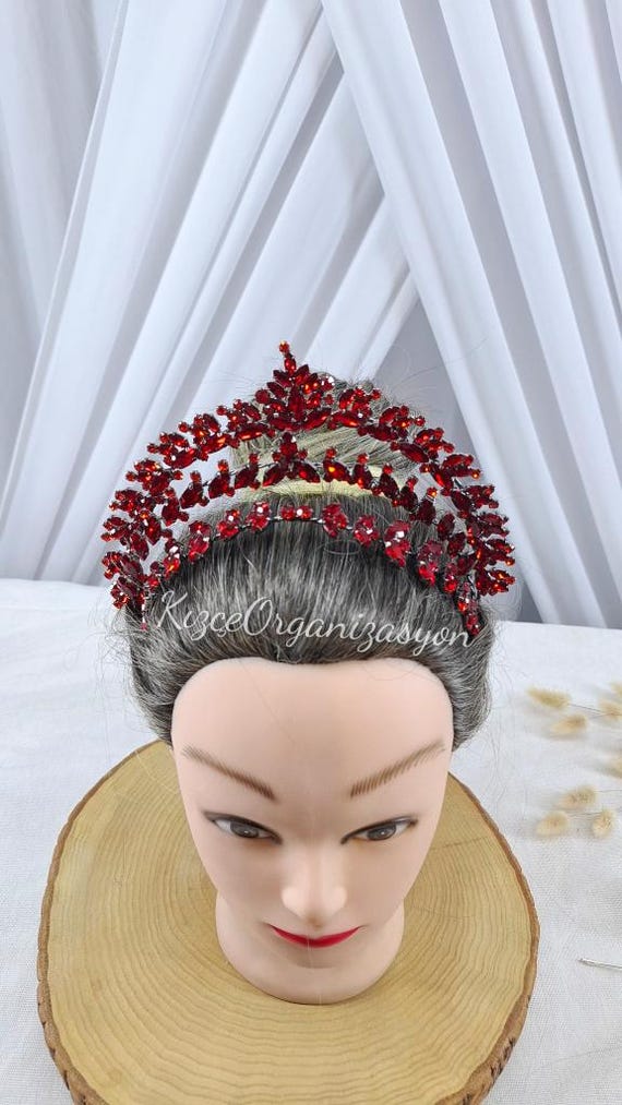 Red Zircon Stone Bridal Tiara: Wedding Forehead Crown - Etsy display picture 3