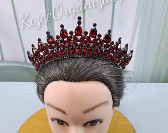Burgundy Zircon Bridal Tiara: Crystal Wedding Hairband, Bridal Crown, Bride Accessory