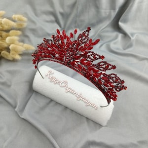 Bridal Crown, Bridal Headband, Red Tiara for Henna and Wedding, Red Wedding Crown, Bridal Hairvine, Wedding Tiara, Bridal Tiara, Henna Crown
