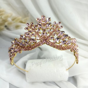 Zircon Stone Henna Crown, Handmade Bridal Tiara, Wedding Hairband, Crystal Stone Bridal Crown, Powder Pink Tiara, Pink Crown , Pink Tiara