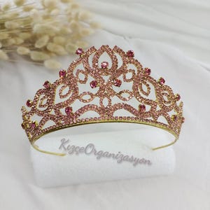 Zircon Stone Henna Crown, Handmade Bridal Tiara, Wedding Hairband, Crystal Stone Bridal Crown, Powder Pink Tiara, Pink Crown , Pink Tiara