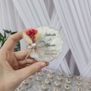 Magnete epossidico personalizzato con fiori secchi e dentellati e shock per matrimonio, fidanzamento, regalo di compleanno e festa, magnete per matrimonio, bomboniera all'henné
