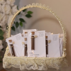 Biglietto personalizzato con caffè turco in provetta di vetro, bomboniere nuziali, regali di nozze, regali per gli ospiti, regalo di caffè turco, regalo all'henné