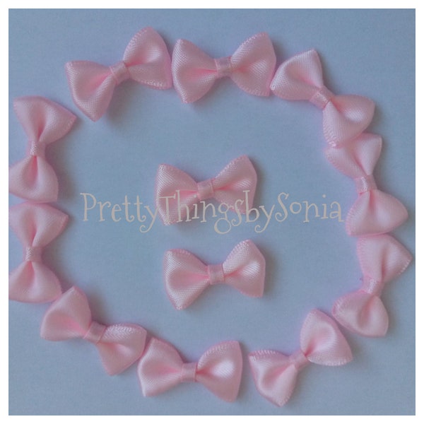 Small/Mini Bow Tie- Baby Pink -Satin Ribbon Bow Tie - Pack of 25 - Embellishment-Wedding Favour, Baby Shower,Decoration,Craft,