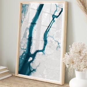 Manhattan New York Map Art New York Druck Küsten Geschenk Map Dekor Fine Art Hudson River Map Stadt Dekor NYC Wall Art New York City Kunstdruck