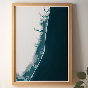 Impresión de mapa azul grisáceo de la bahía de Barnegat, decoración oceánica, arte moderno, decoración de casa de playa, arte mural náutico, mapa costero, arte oceánico neutro, regalo de vida silvestre para esposa