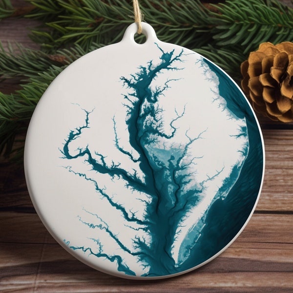 Christmas Ornament Map Chesapeake Bay Christmas Gift Map Chesapeake Christmas Nautical Art Decor Map Coastal Ceramic Ornament Christmas Map