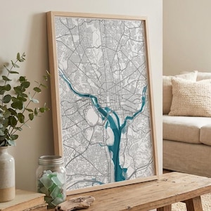 Washington District Of Columbia Anniversary Nautical Coastal Potomac Decor Urban River Chart Frame Print Gift City Wall Map Art
