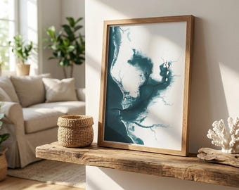 Tampa Bay, Florida, batymetrisk karta, konsttryck, Gulf Coast, nautisk väggdekor, strandhus, inflyttningspresent, årsdagspresent, havsdjupdiagram