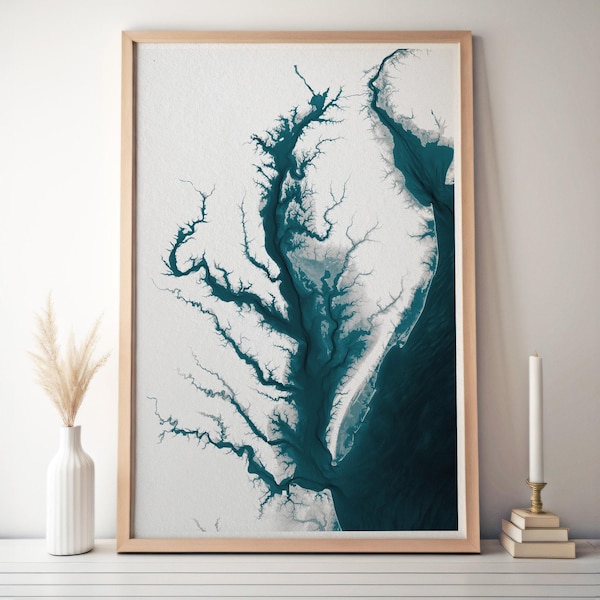 Chesapeake Bay Map Art Print Maryland Coastal Wall Art Nautical Chart Beach House Decor Anniversary Gift For Husband Ocean Map Wall Decor