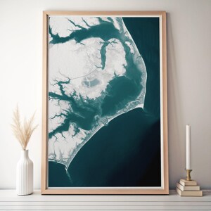 Outer Banks North Carolina Coastal Map Art Print Teacher Retirement Gift End of Year Appreciation Beach House Wall Decor OBX Ocean Nautical