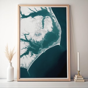 Outer Banks Map Art North Carolina Map Coastal Wall Decor Map Art Nautical Decor Beach House Decor Wall Outer Banks Map Wall Art Print Map