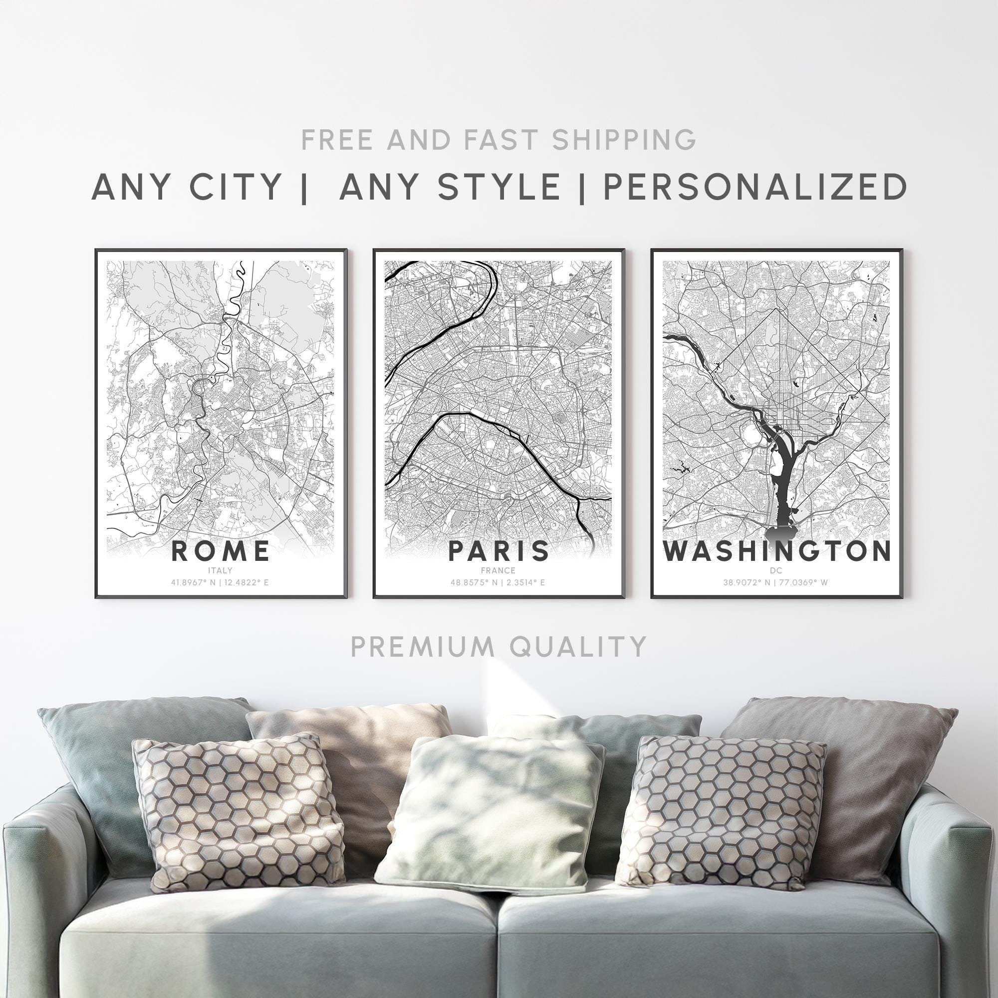 Custom Location Coastal Map Art Print Personalized Nautical Wall Decor ...