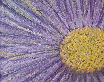Marguerite purple Flower heart yellow Wall Art Original painting Colorful oil Asian interior decoration
