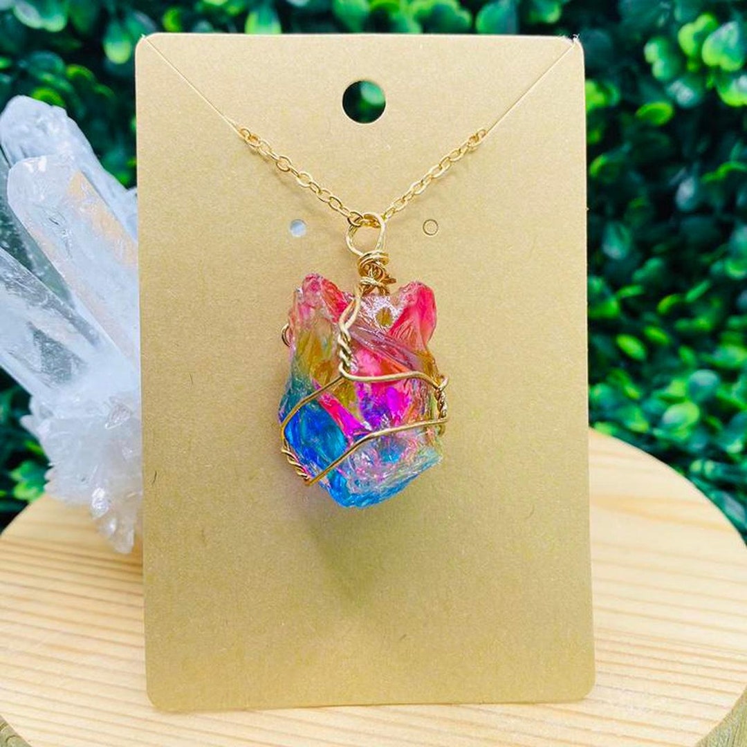 Cotton Candy Quartz Crystal Necklace in 14k Gold Plated Etsy