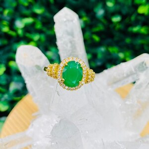 Jade Kristall Gold Ring mit Cz Diamanten Statement Ring