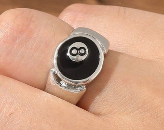 Silver 8 Ball Ring Lucky 8 Ball Pool Ball Ring Unisex Ring Snooker Pool Silver Ring 2cm ring | Oval shape