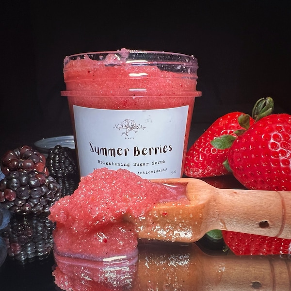 Strawberry Sugar Body Scrub | with Blueberry and Elderberry Extract | Vitamin C scrub | Soft Body Scrub | Gifts for her | Yummy smelling