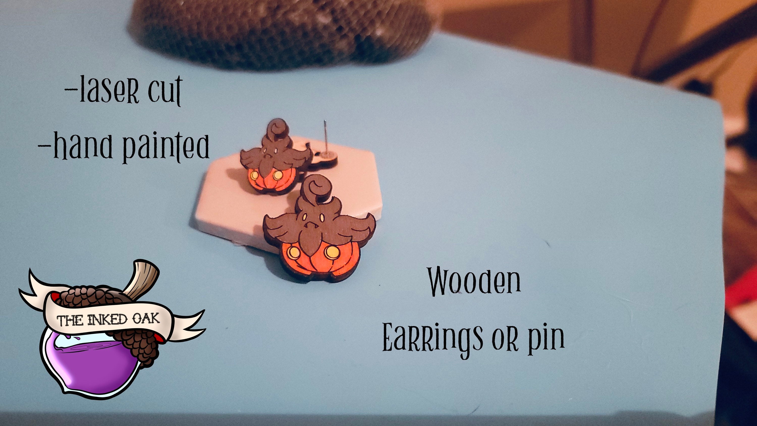 Pumpkaboo Earring Studs or Metal Back Pin - laser cut, hand painted