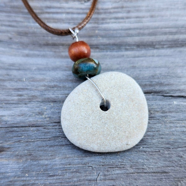 Natural Beach Stone Necklace, Boho Necklace, Beachy Necklace, Natural Stone Necklace, One of a Kind Necklace, Handmade Stone Jewelry