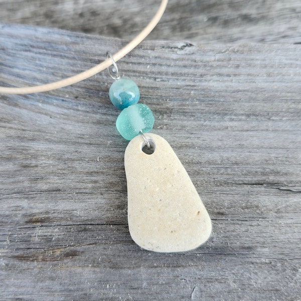 Natural Beach Stone Necklace, Handmade Gift For Mom, Beachy Necklace, Natural Stone Necklace, One of a Kind Necklace, Handmade Stone Jewelry