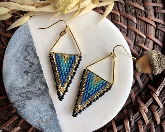 Tassel Earrings with Double Triangle and Bead 14k Gold-plated Sterling Silver Tassel Earrings with Double Triangle and Bead 14k Gold-plated Sterling Silver