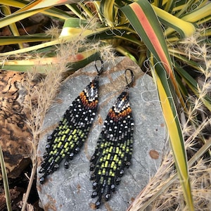 Fringe Feather Earrings, Green