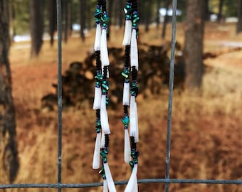 Aurora Northern Lights Shell Earrings dangle with Sterling Silver hooks.