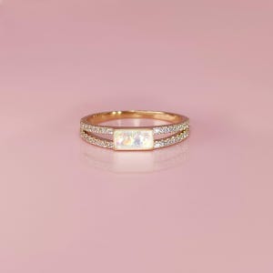 Solid Gold Cremation Ashes Halo Rectangle Ring |DIY Ashes Jewelry Kit, Pet Ashes  Ring, Memorial Jewelry, Solid Gold Cremation Ring,Handmade