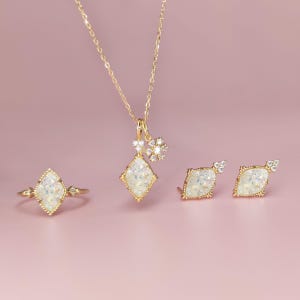 DIY Sterling Silver Ashes Jewelry Kit, Diamond-Shaped Ashes Ring/Necklace/Earrings, DIY Cremation Jewelry Kit, Pet Ashes Ring, Pet Necklace image 1