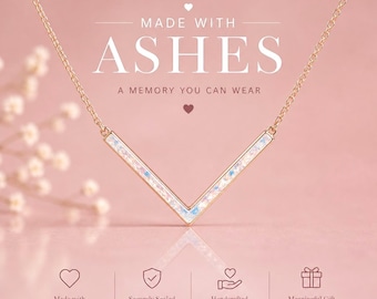 Ashes Necklace, V Bar Cremation Jewelry, Memorial Necklace, Ashes Keepsake Necklace, Custom Remembrance Jewelry, Gift for Loss