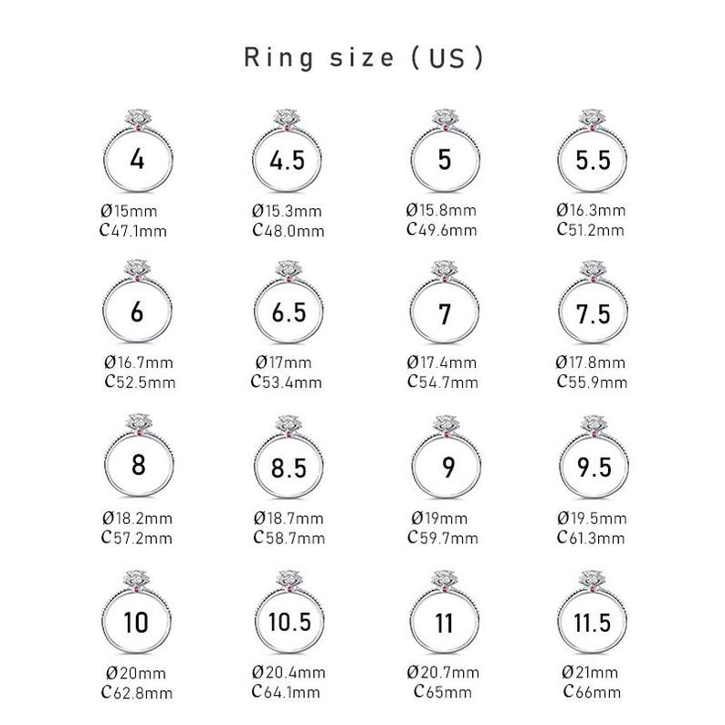 a diagram showing the sizes of rings
