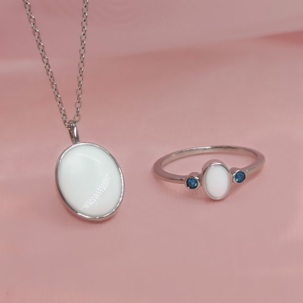 Oval Birthstone Breastmilk Ring&Necklace Set,DIY Breastmilk Jewelry,Sterling Silver Breastmilk Keepsake,Christmas/Birthday/Mother's day Gift