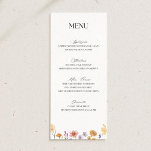 W08 - Menu Card - Wildflower Theme Wedding Menu Card Template - Colorful Elegant Cute - Digital Download - Printable