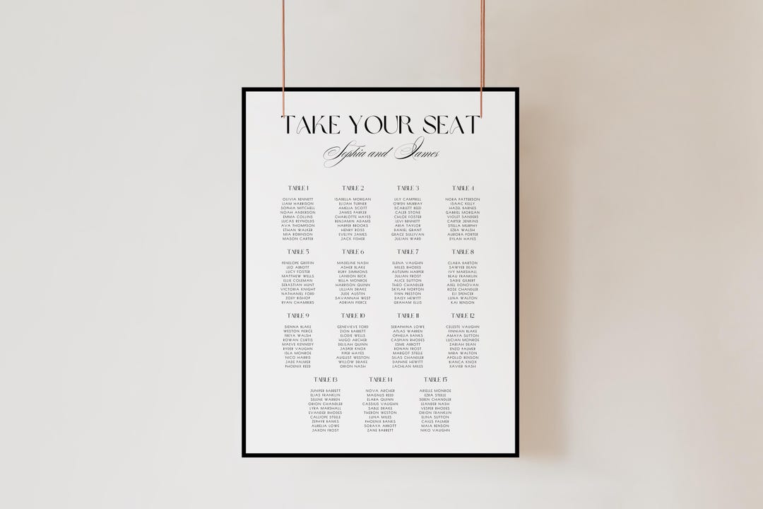 Elegant Black & White Wedding Seating Chart Template (digital Download ...
