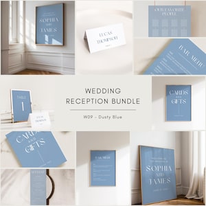 W09 - Wedding Reception Bundle - Dusty Blue Theme Wedding Reception Bundle Template - Minimalist Aesthetic - Digital Download - Printable