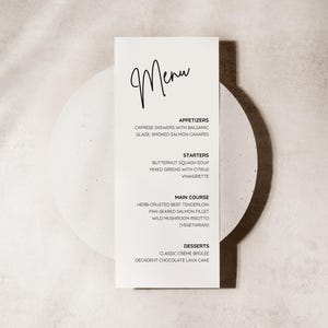 W02 - Menu Card - Modern Wedding Template Menu Card Template - Black and White Minimalist Aesthetic - Digital Download - Printable