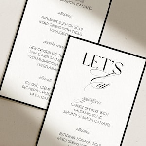 W11 - Menu Card - Modello elegante per menu di nozze in bianco e nero - Estetica elegante - Download digitale - Stampabile