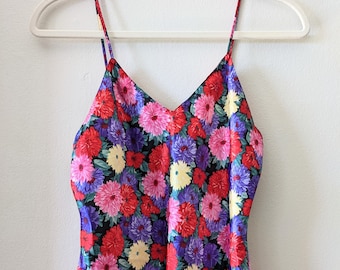 Vintage Camisole, Floral Tank Top, Satin Camisole, Satin Tank Top, Floral Camisole, 90s Camisole, Pin Up Style, Size XS S