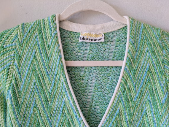 Green Knit Cardigan, Mod Sweater, Green Cardigan,… - image 3