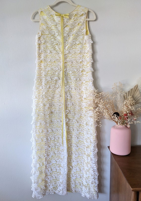 Vintage Lace Dress, 60s Maxi Dress, White Floral L